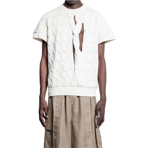 Round-neck Knitwear, male, , Size: M Off- Knit Gilet with Braids - Hed Mayner - Modalova