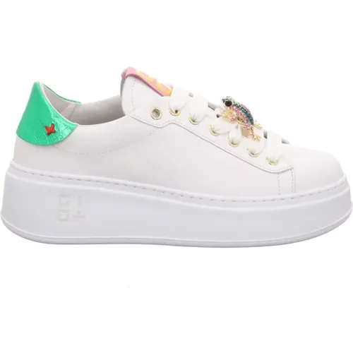 Leather Sneakers with Green and Pink Inserts , female, Sizes: 7 UK, 6 UK, 5 UK - Gio+ - Modalova