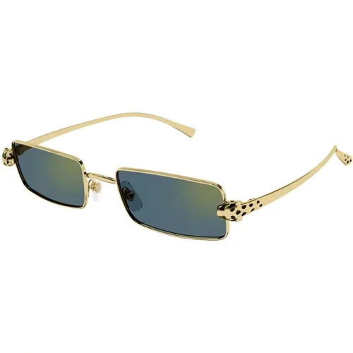Gold Square Sunglasses with Green Lenses , unisex, Sizes: 54 MM - Cartier - Modalova