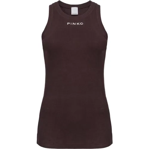 Geripptes Logo-Tanktop , Damen, Größe: M - pinko - Modalova