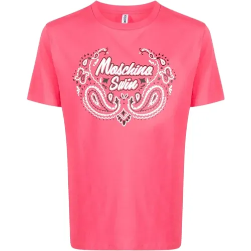 T-Shirts, male, , Size: M Rosa Cotton Blend T-Shirt Upgrade - Moschino - Modalova