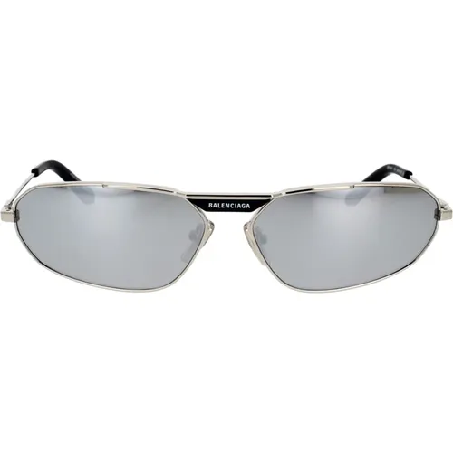 Geometric Silver Mirrored Sunglasses , male, Sizes: 64 MM - Balenciaga - Modalova