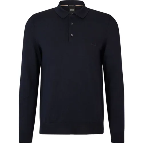 Navy Bono-L Polo Wool Sweater Genser , male, Sizes: L - Hugo Boss - Modalova