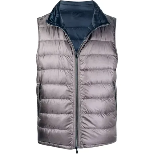 Vests, male, , Size: 2XL Reversible Superlight Down Vest Grey-Blue - Herno - Modalova