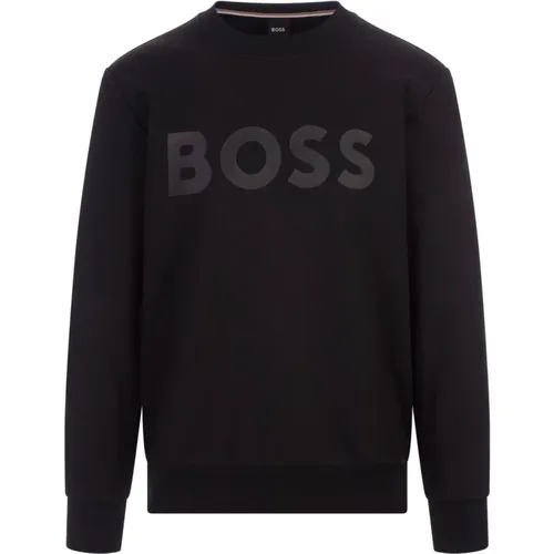 Schwarzer Terry Cloth Sweatshirt mit Gummi-Print-Logo - Hugo Boss - Modalova