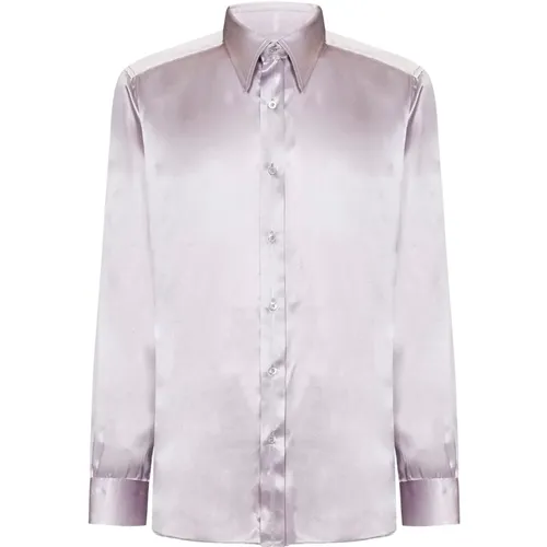 Slim Fit Silk Shirt Dusty Lilac , male, Sizes: S - Tom Ford - Modalova