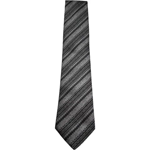 Ties, male, , Size: ONE SIZE Silk Microfantasia Gray/Black Tie - Missoni - Modalova