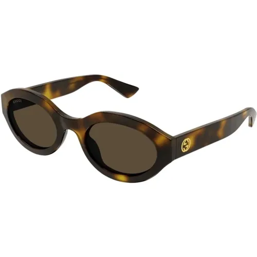 Stilvolle Havana Sonnenbrille mit braunen Gläsern - Gucci - Modalova