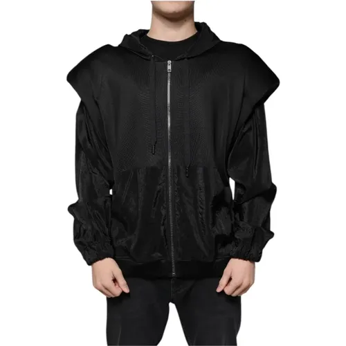 Zip-throughs, male, , Size: L Logo Hooded Bomber Jacket - Dolce & Gabbana - Modalova