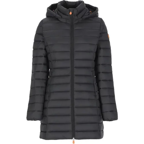 Schwarze Wasserdichte Lange Steppjacke , Damen, Größe: 2XL - Save The Duck - Modalova