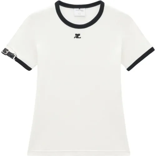 Weißes Schnall-Kontrast-T-Shirt - Courrèges - Modalova