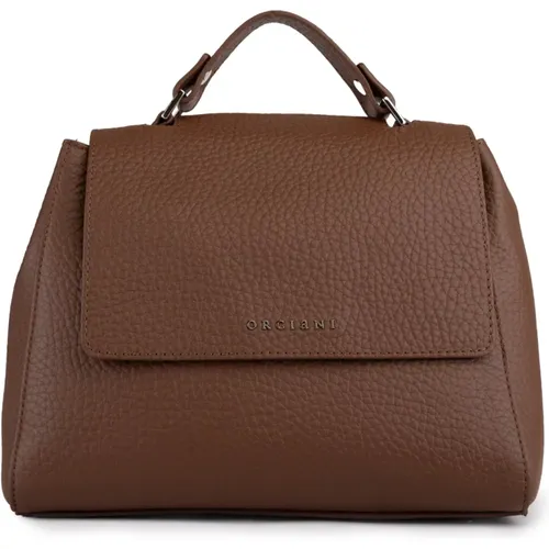 Cognac Lederhandtasche mit Silberdetails - Orciani - Modalova