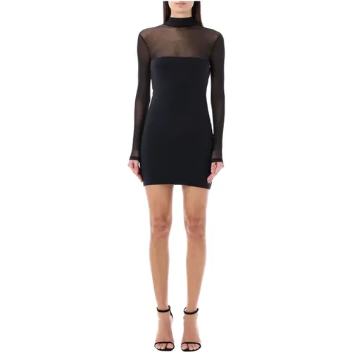 Schwarzes Bodycon Mini Kleid mit Durchsichtigen Details , Damen, Größe: M - SER.O.YA - Modalova