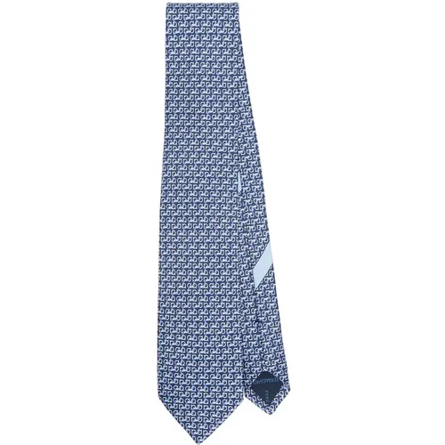 Ties, male, , Size: ONE SIZE Navy Pointed Tip Tie - Salvatore Ferragamo - Modalova