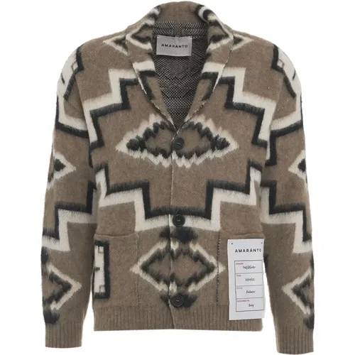 AMARÁNTO, Cardigans, male, , Size: M Ethnic Pattern Knit Cardigan - Amaránto - Modalova