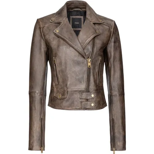 Vintage Biker Style Leather Jacket , female, Sizes: XS - pinko - Modalova
