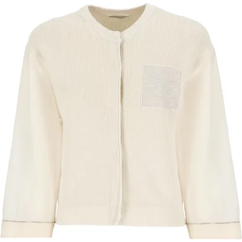 Ivory Baumwolle Seide Cardigan V-Ausschnitt Pullover , Damen, Größe: 2XS - PESERICO - Modalova