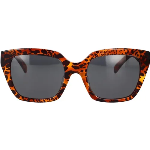 Geometric Sunglasses Havana Leopard Dark Grey Lenses , unisex, Sizes: 56 MM - Celine - Modalova