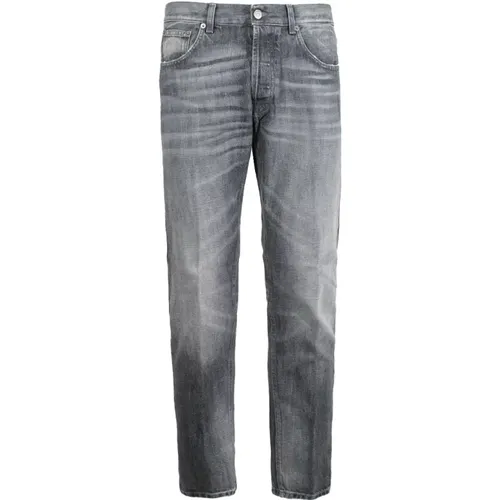 Slim Fit Graue Jeans mit Metall-Logo , Herren, Größe: W31 - Dondup - Modalova