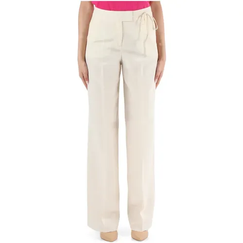 Viscose and linen trousers with button and zip closure , female, Sizes: S, M, XS, L - Pennyblack - Modalova