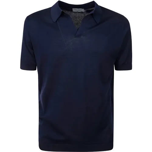 Blaues Baumwoll-Poloshirt mit V-Ausschnitt - John Smedley - Modalova