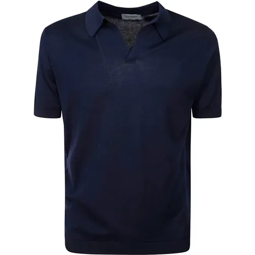 Blaues Baumwoll-Poloshirt mit V-Ausschnitt , Herren, Größe: XL - John Smedley - Modalova