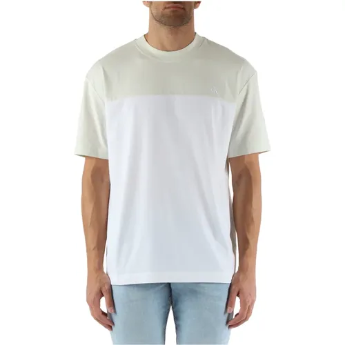 Color Block Cotton T-shirt with Logo Embroidery , male, Sizes: XL, XS, L, M, S - Calvin Klein Jeans - Modalova