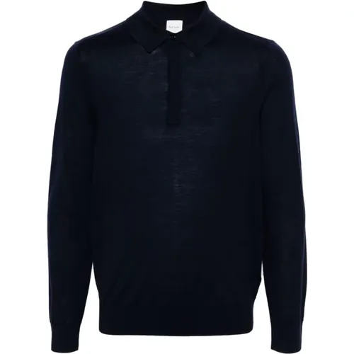 Merino Wool Polo Shirt Navy ,Blaue Merinowolle Polo Strick - Paul Smith - Modalova