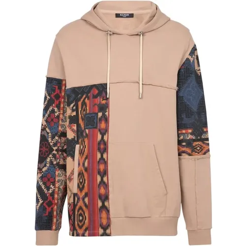 Patchwork Print Hoodie , Herren, Größe: M - Balmain - Modalova