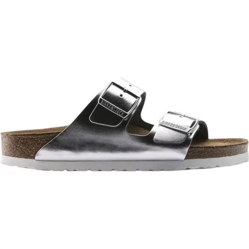 Sliders, female, , Size: 6 US Metallic Silver Sandals Arizona Style - Birkenstock - Modalova