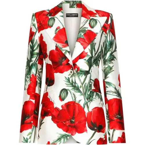 Blazers, female, , Size: S Poppy-Print Double-Breasted Blazer - Dolce & Gabbana - Modalova