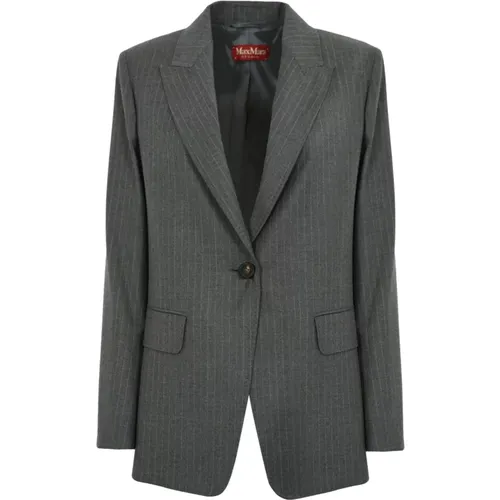 Blazers, female, , Size: L Grey Wool Blazer Pinstripe Pattern - Max Mara Studio - Modalova