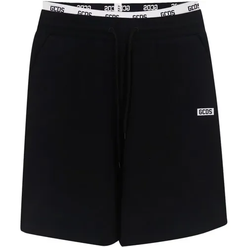 Casual Shorts, male, , Size: XS Cotton Bermuda Shorts with White Elastic Waistband and Logo Lettering - Gcds - Modalova