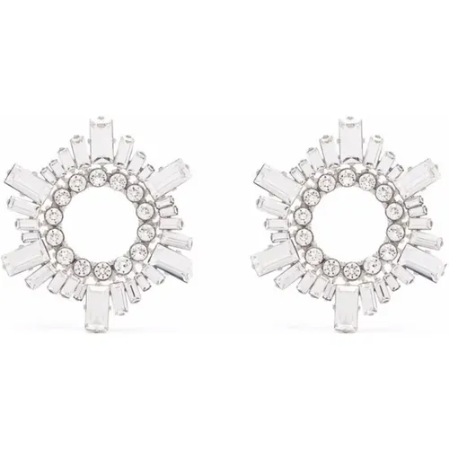 Crystal-Decorated Silver Earrings , female, Sizes: ONE SIZE - Amina Muaddi - Modalova