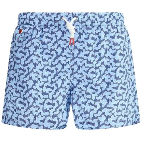 Beachwear, male, , Size: M Logoed Swimshorts with Foliage Pattern - Kiton - Modalova