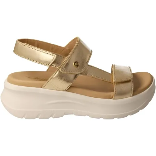 Goldene Leder Komfort Sandale , Damen, Größe: 36 EU - Panama Jack - Modalova