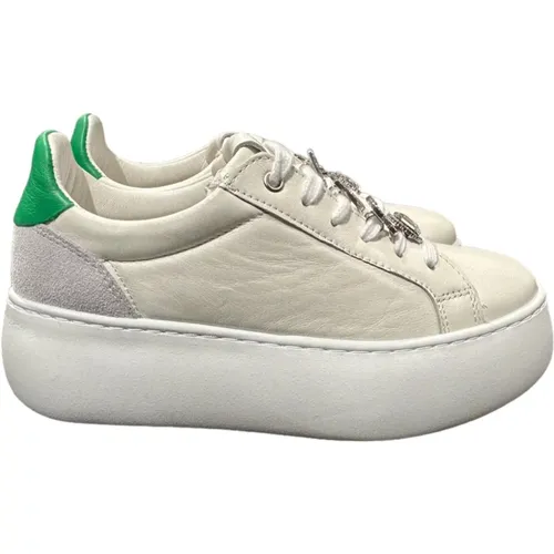 Weiße Ledersneakers mit Grüner Einlage , Damen, Größe: 41 EU - Paciotti - Modalova