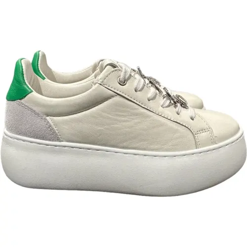 Leather Sneakers with Green Insert , female, Sizes: 7 UK - Paciotti - Modalova