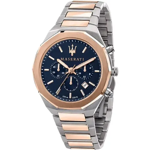 Stile Edelstahl Uhr Blaues Zifferblatt , Herren, Größe: ONE Size - Maserati - Modalova