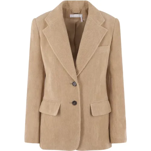 Corduroy Jacket with Structured Shoulders and Buttoned Cuffs , female, Sizes: M - Chloé - Modalova