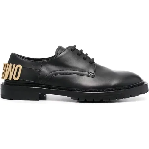 Schwarze Lederloafers , Damen, Größe: 37 EU - Moschino - Modalova