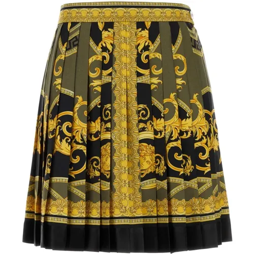 Short Skirts, female, , Size: M Silk Printed Skirt - Versace - Modalova