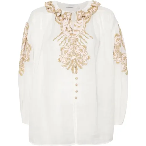 Blouses, female, , Size: L Embroidered Top in Gold - Zimmermann - Modalova