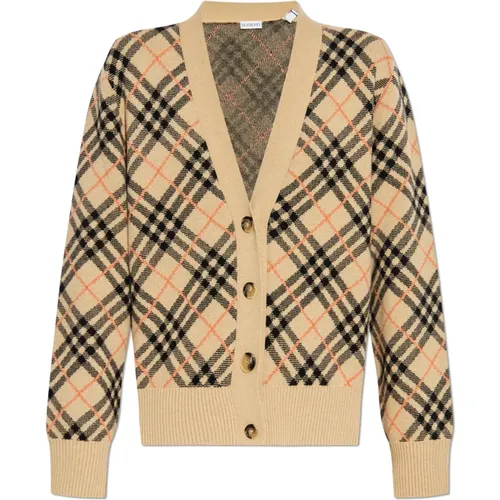 Cardigans, female, , Size: XS Cardigan with check pattern - Burberry - Modalova