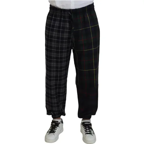 Sweatpants, male, , Size: M Checkered Wool Jogger Pants - Dolce & Gabbana - Modalova