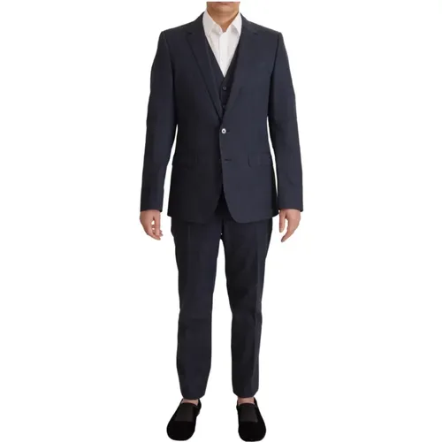 Single Breasted Suits, male, , Size: M Dark Three Piece Suit - Martini - Dolce & Gabbana - Modalova