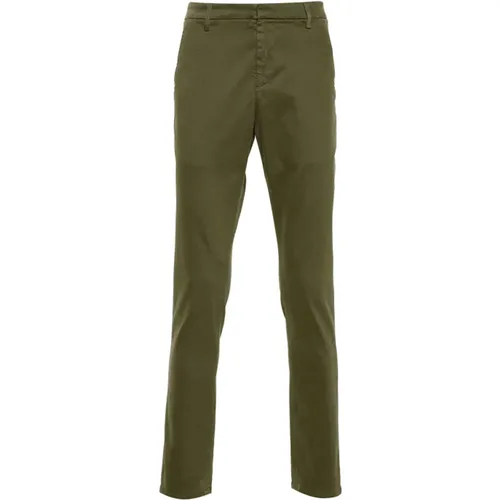 Chinos, male, , Size: W35 Slim Gabardine Pants in Olive - Dondup - Modalova