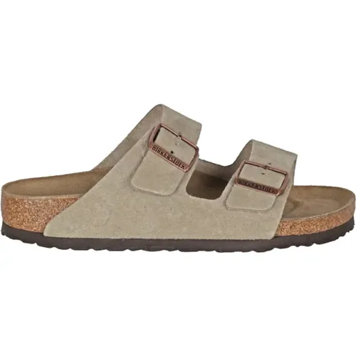 Sliders, female, , Size: 9 US Taupe Suede Sandal with Double Buckle - Birkenstock - Modalova