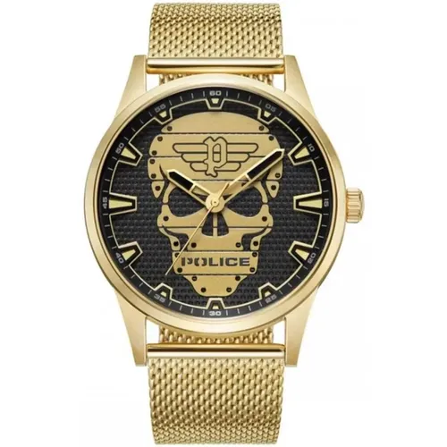 Watches, male, , Size: ONE SIZE Golden Stainless Steel Analog Watch - Police - Modalova