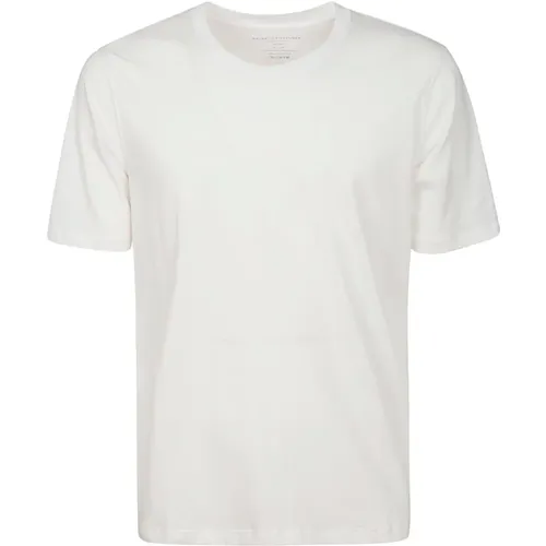 Weiße Baumwoll-Halbarm-T-Shirt - majestic filatures - Modalova